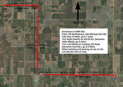 Use this map with directions from Exit 203 to the Southern Great Plains Central Facility.