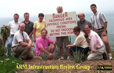 Raymond McCord (back row, second from right) and others gather on a coastal cliff at Scripps Institute in July 1999.