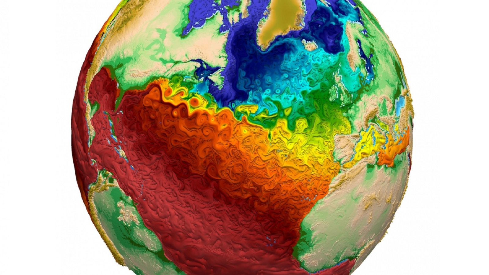 Globe image with red, orange, yellow, green blues