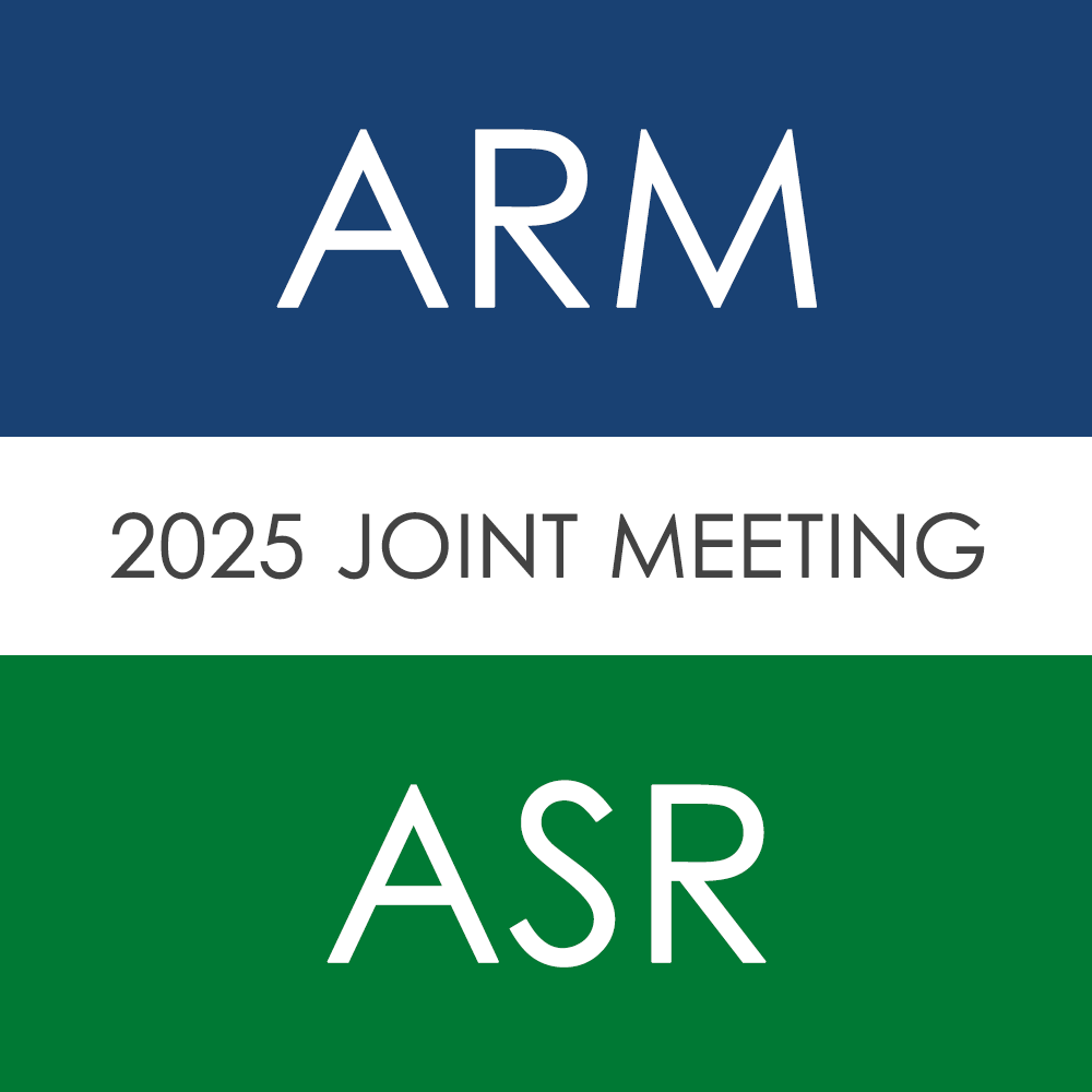 A square image is divided into three blocks: blue at the top, white in the middle, and green at the bottom. The top block says ARM, the middle block says 2025 joint meeting, and the bottom block says ASR.