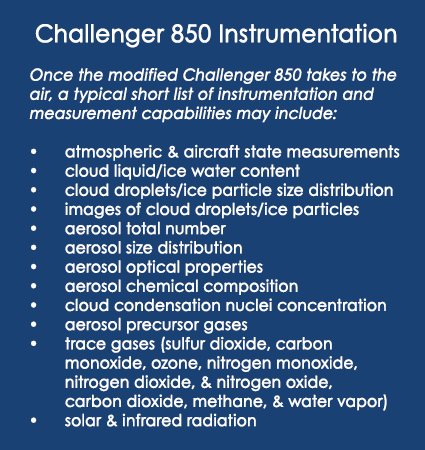 Instrumentation and measurement capabilities that might appear on the ARM Bombardier Challenger 850 research aircraft