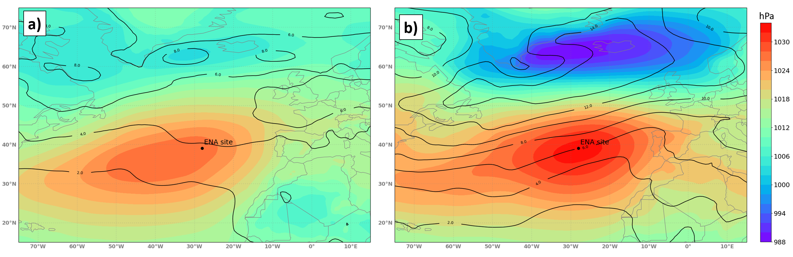 Average mean sea level pressure (MSLP) and standard deviation of MSLP across ACE-ENA