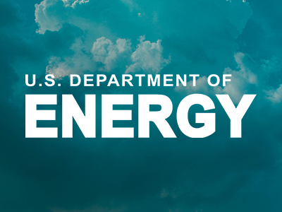 U.S. Department of Energy is overlaid on top of a teal background with clouds
