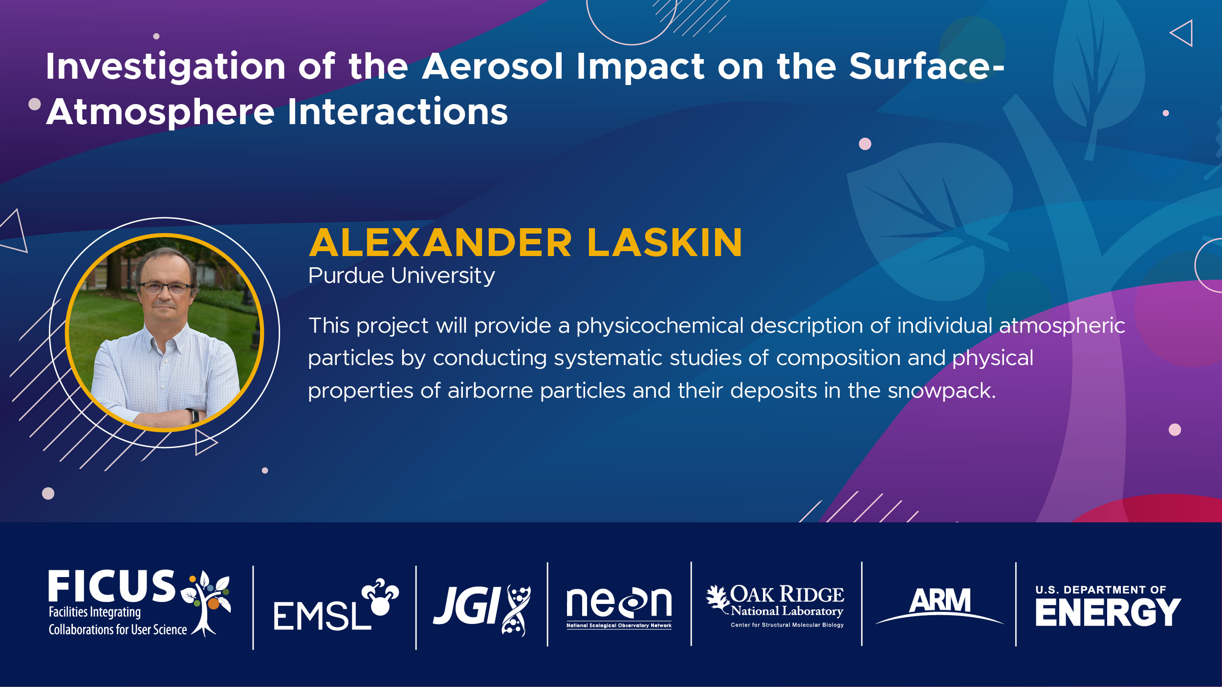 This card introduces Alexander Laskin's FICUS project, "Investigation of the Aerosol Impact on the Surface-Atmosphere Interactions."
