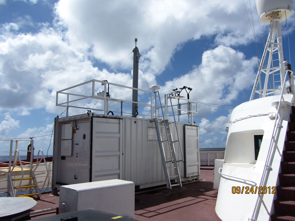 An Aerosol Observing System is pictured on a ship deck