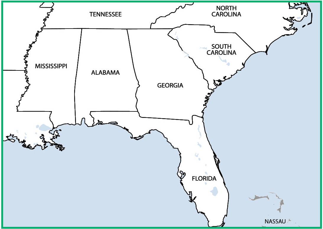 Map of Southeastern United States