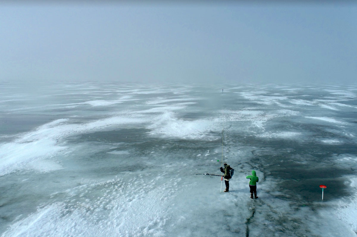 An aerial photo captures the melt in progress on Elson Lagoon.