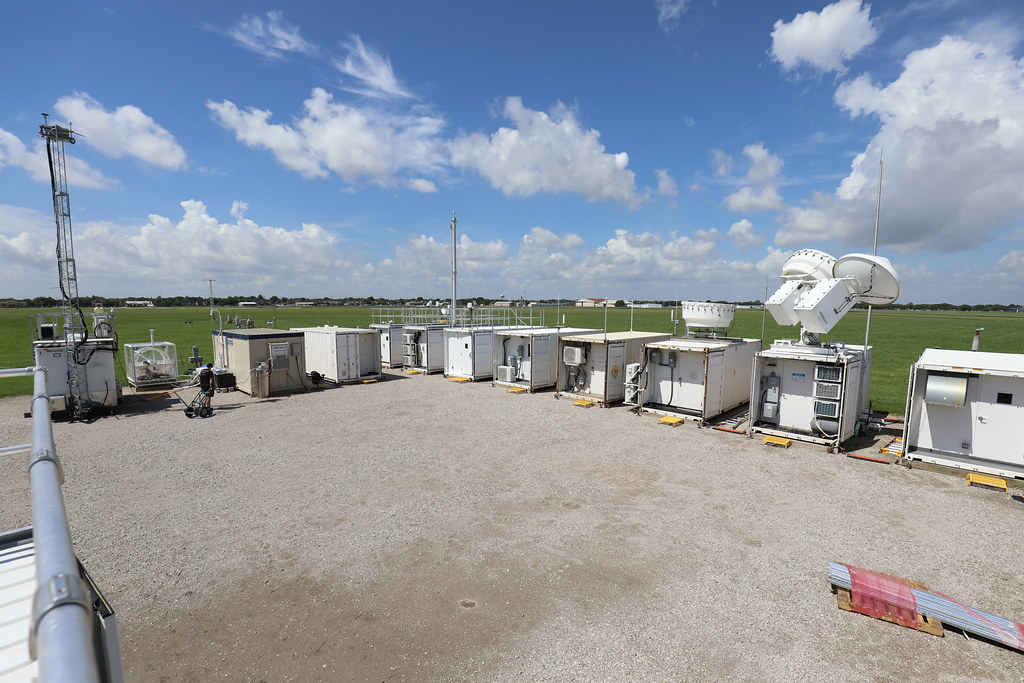 A shot of the back of the ARM Mobile Facility collecting data in La Porte, Texas