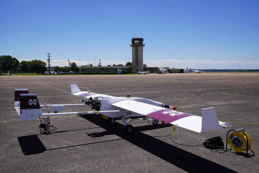 TigerShark XP uncrewed aerial system sits on the tarmac before flight