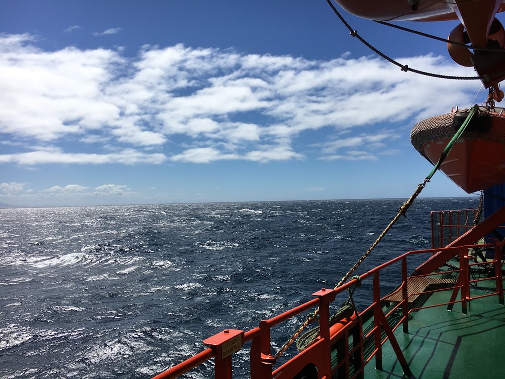 Waves of the Southern Ocean lap against the supply vessel Aurora Australis.