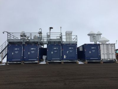 ARM Mobile Facility instruments and containers are arranged across a site at Oliktok Point, Alaska.