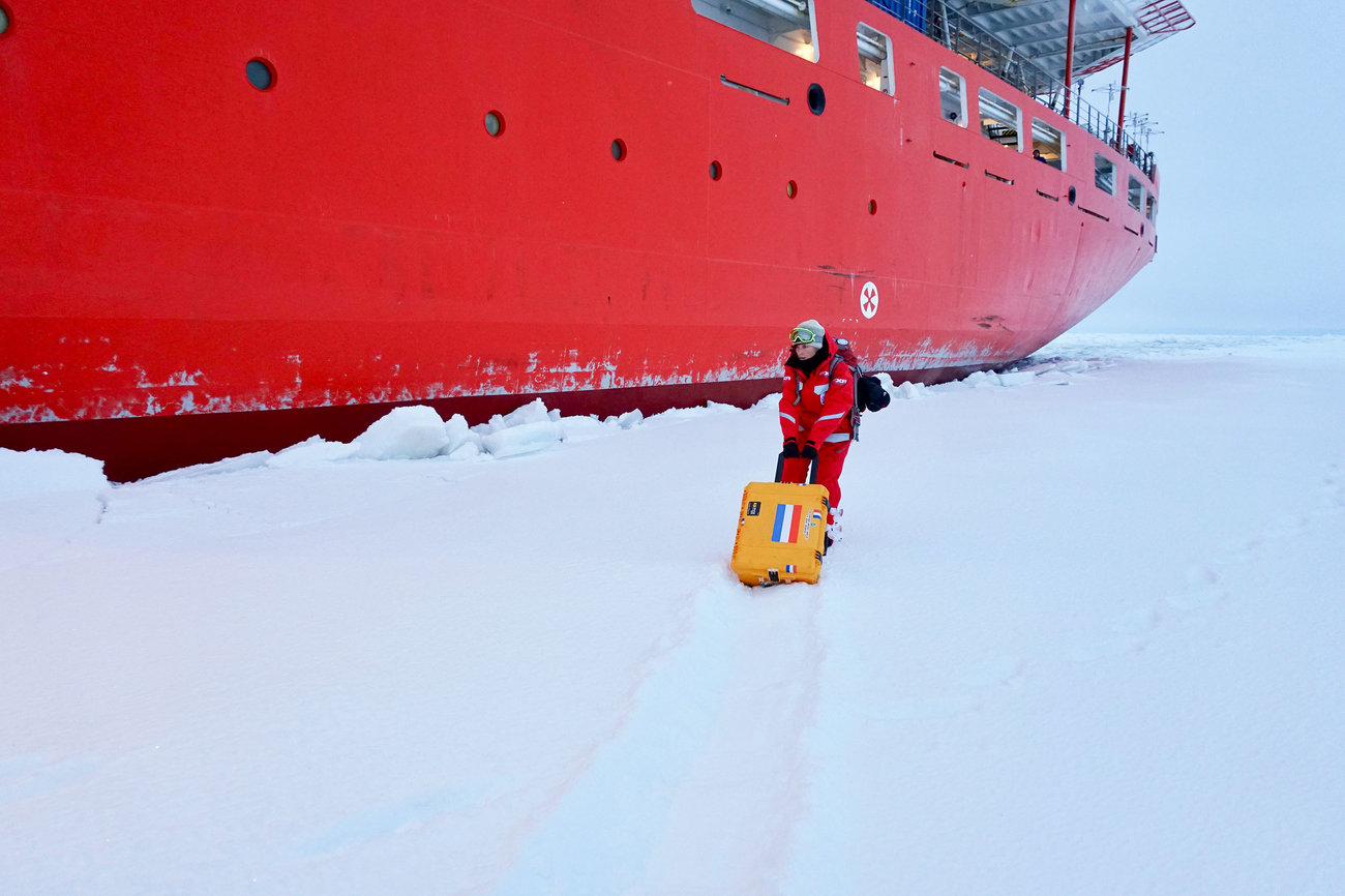 Jessie Creamean on the frozen Arctic Ocean during the MOSAiC expedition