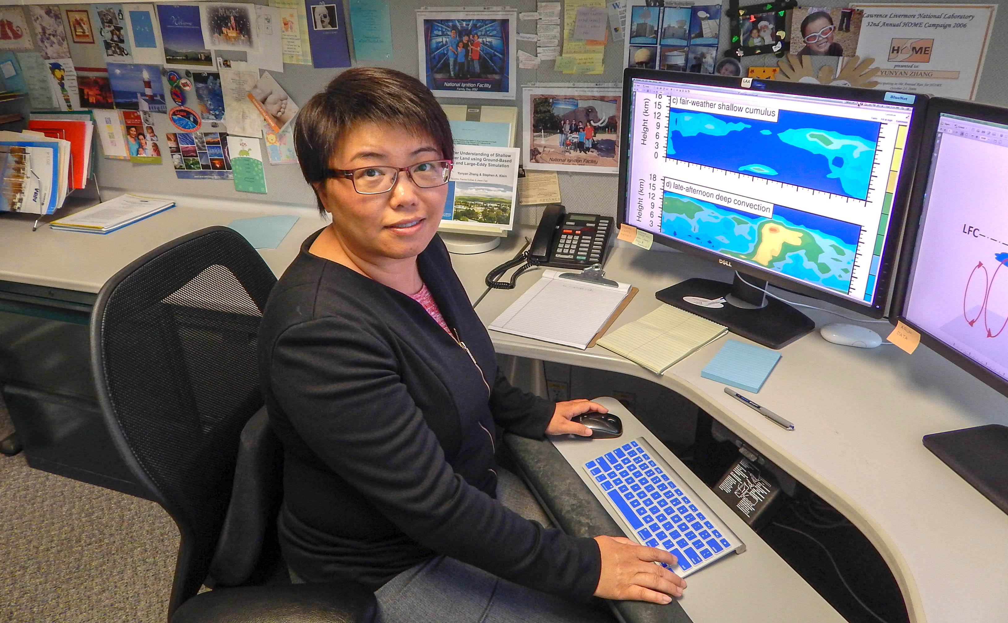 Yunyan Zhang works in her office at Lawrence Livermore National Laboratory