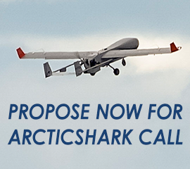 Graphic of ArcticShark flying up to the clouds with the text "Propose now for ArcticShark call"
