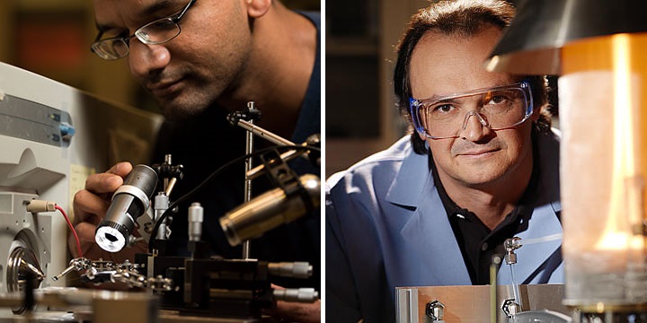 Swarup China, left, and Alexander Laskin, right, at work in the lab
