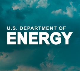 U.S. Department of Energy is overlaid on top of a teal background with clouds