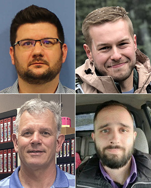 Clockwise from top left, portraits of Seth Abernethy, Pawel Lech, Will Provenza, and Rob Records