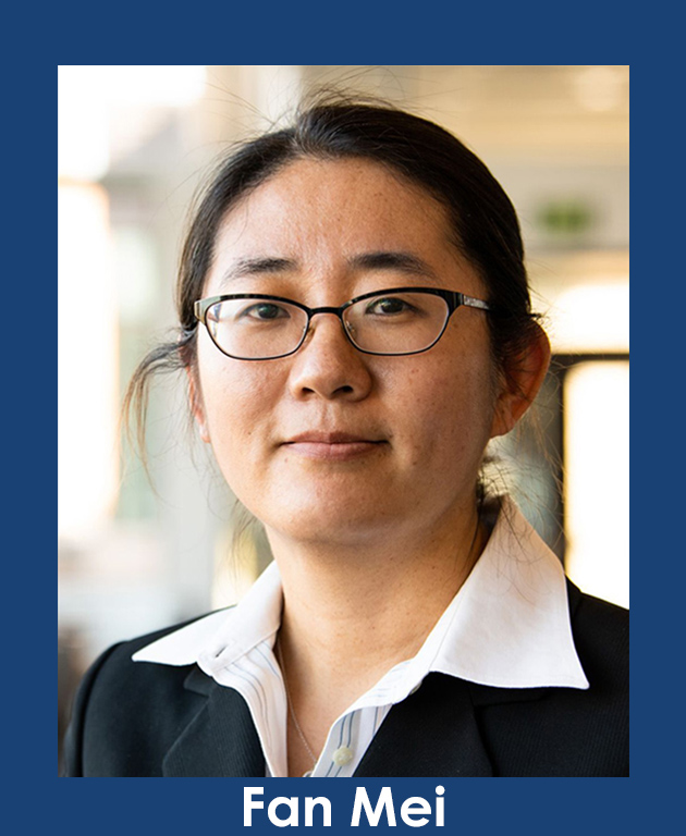 Headshot of Fan Mei with her name underneath and a blue frame around the photo