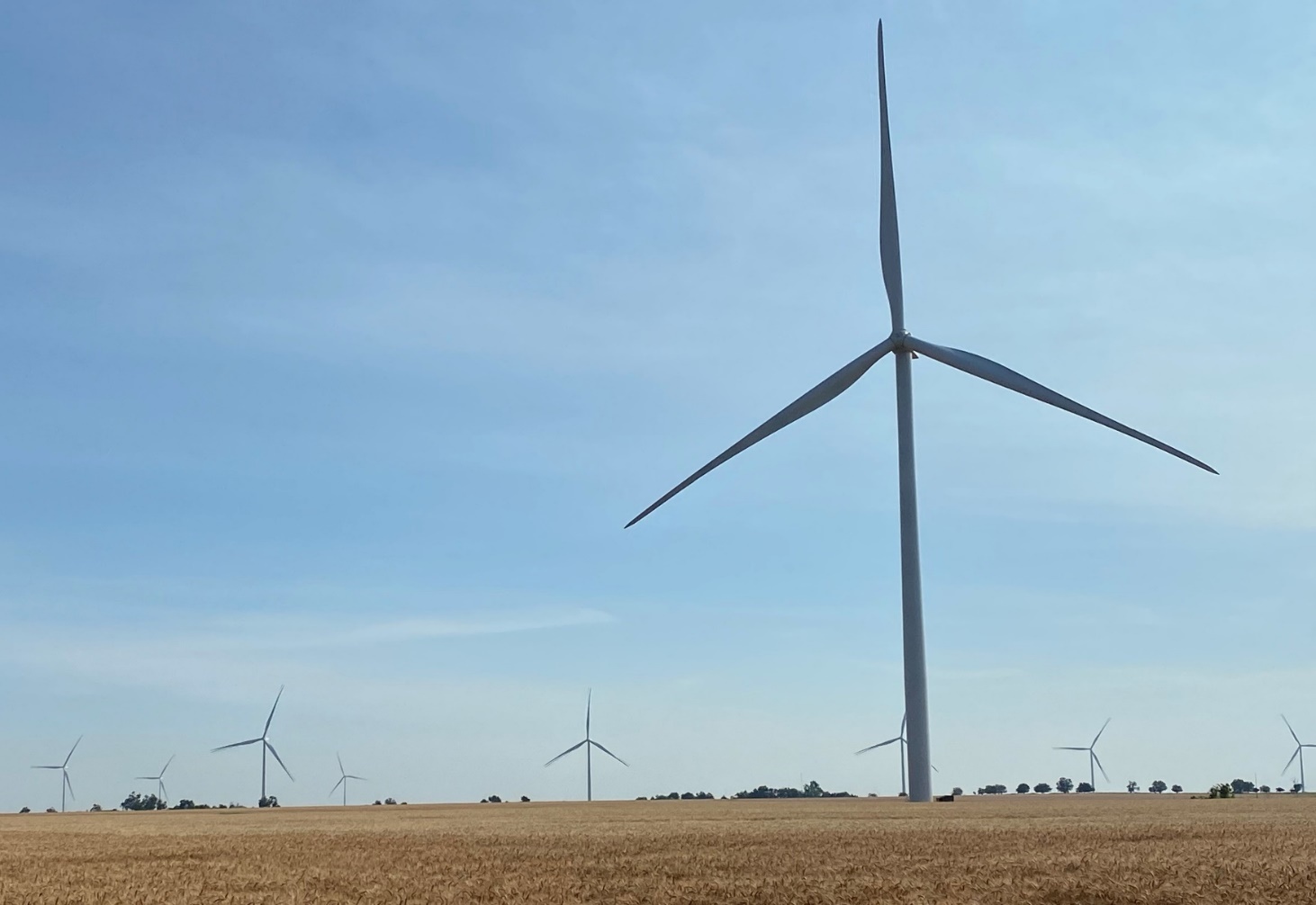 Turbines whirl at the King Plains wind project in north-central Oklahoma.