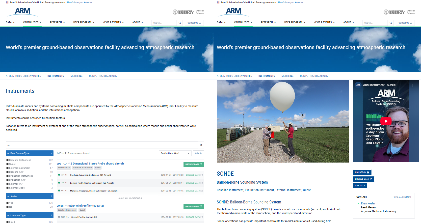 A screenshot of the Instruments page is next to the SONDE instrument page.