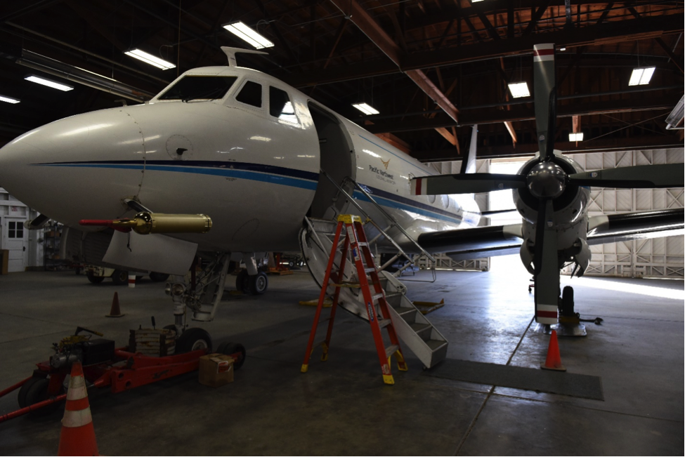 The G-1 in its hangar, ready for a tune up after eight weeks of campaign flying in the Midwest this spring and summer.